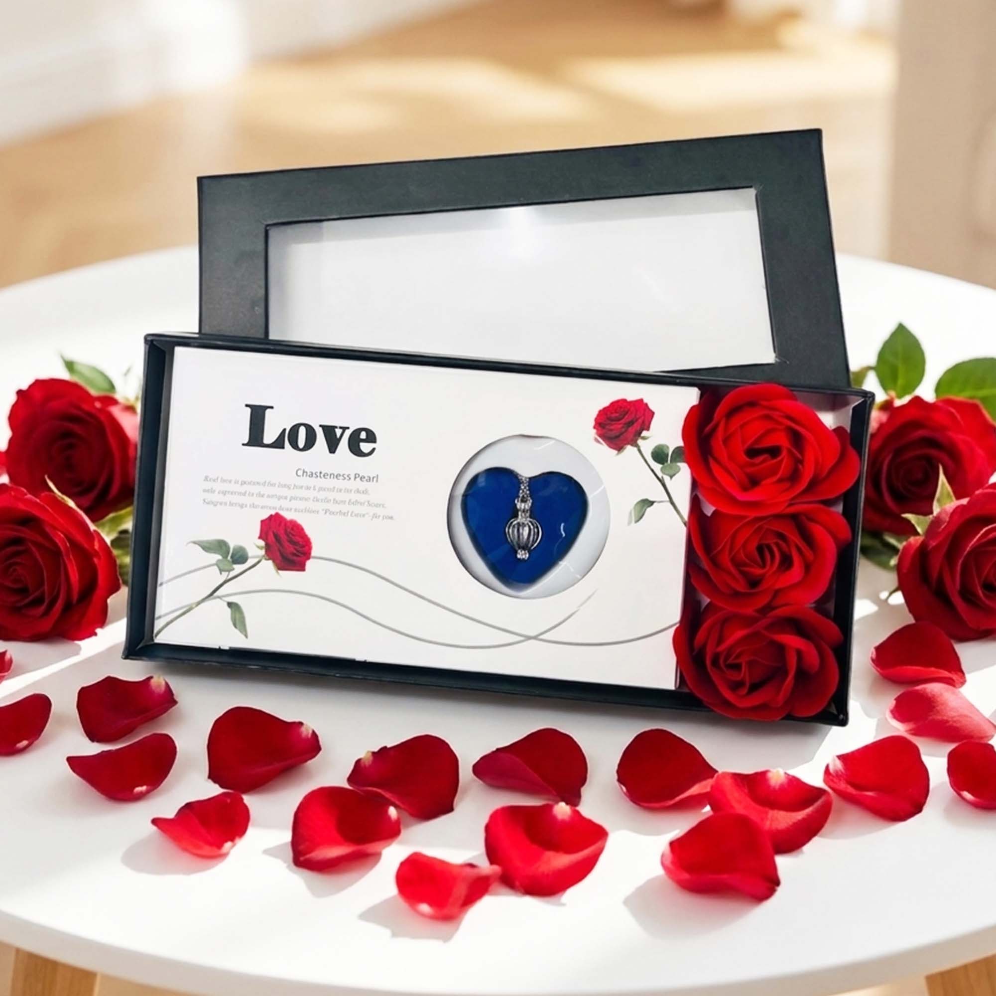 ست هدیه گردنبند مروارید عشق طبیعی همراه باکس گل معطر