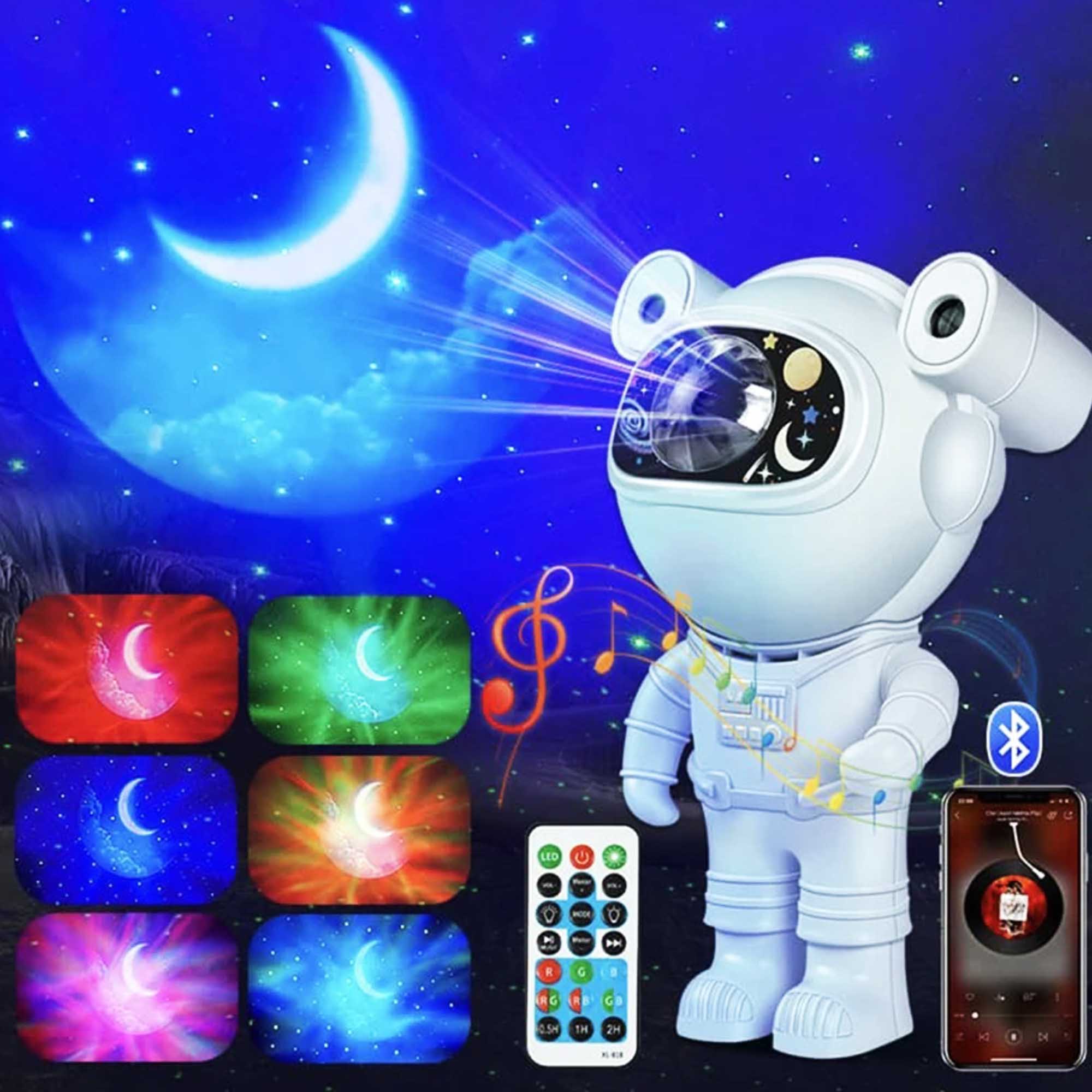 پروژکتور و چراغ فضانورد اسپیکر دار همراه آویز موبایل و جاکلیدی