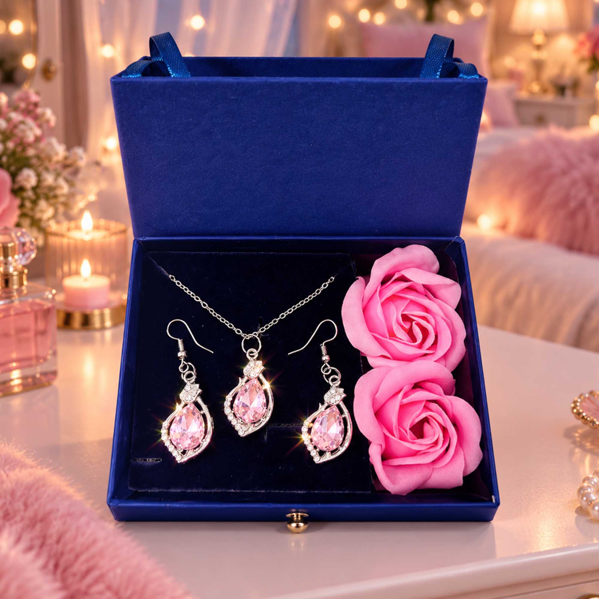 ست هدیه نگین یاس همراه باکس گل معطر