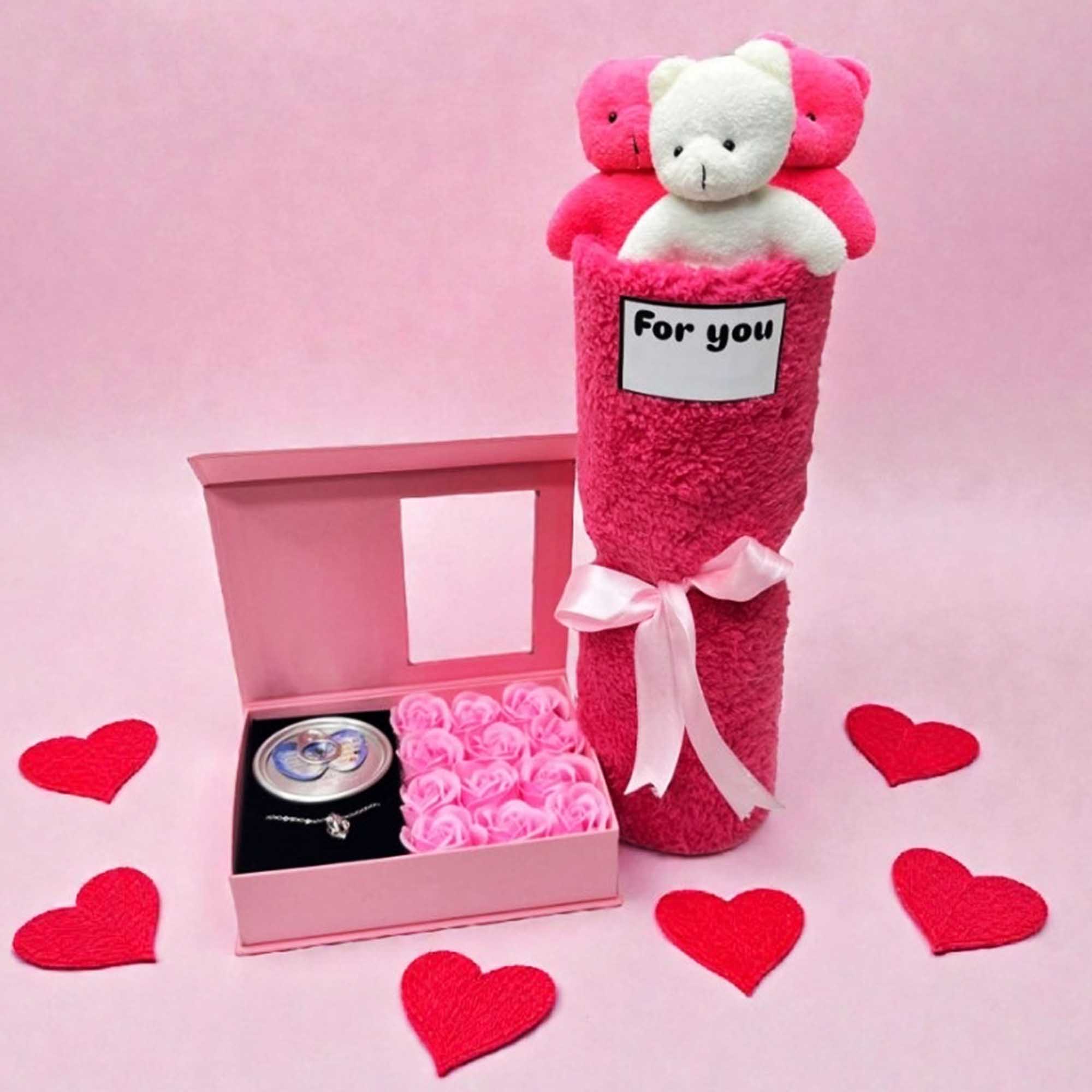 ست هدیه مروارید عشق همراه دسته گل بوکت خرسی